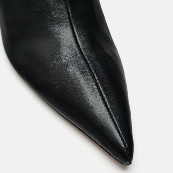 ZARA SLOUCHY LEATHER KNEE HIGH HEELED BOOTS - Picture 5 of 9